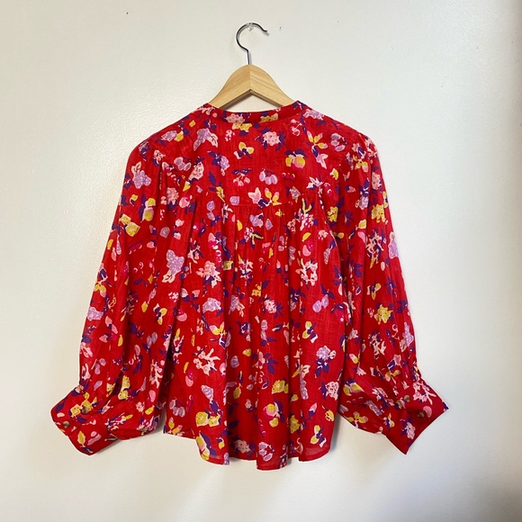 Maeve by Anthropologie Floral Red Long Sleeve Button Down Blouse - Picture 3 of 6
